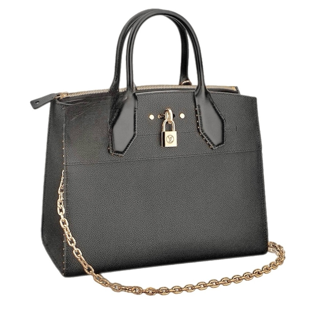 Authentic Louis Vuitton City Steamer MM Limited Edition Black Leather GoldChain
